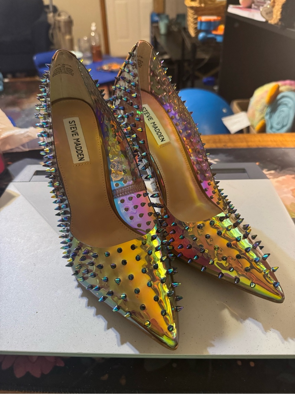 Steve Madden Iridescent Spike-Stud Pointed-Toe Pumps